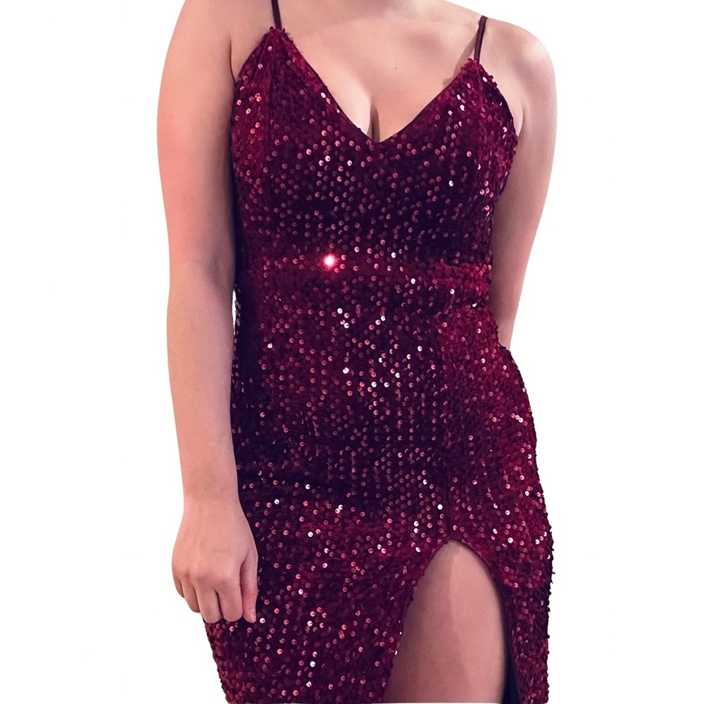 Double Crazy Burgundy Sequin Midi Dress